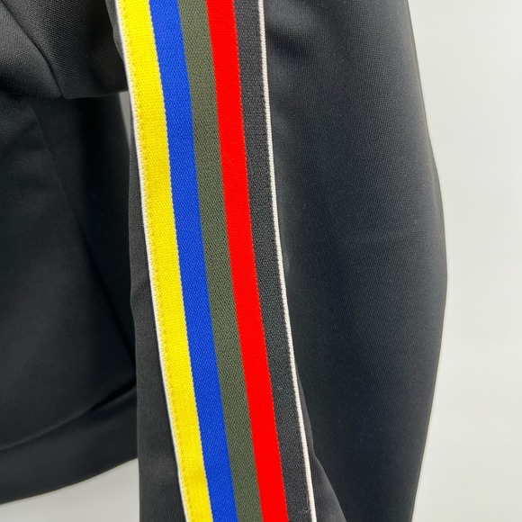 Color Stripe Bomber Jacket Womens Large Black Contrasting Trim Cropped Light - Picture 5 of 7